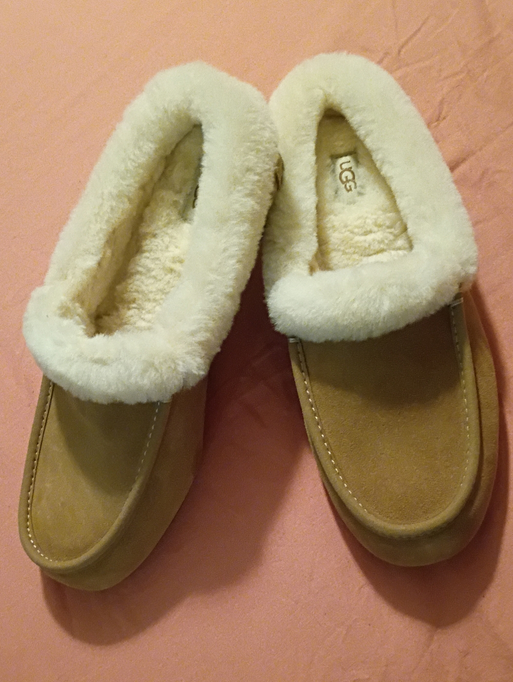 UGG Women's Chestnut Suede Slippers with Cream Shearling Trim